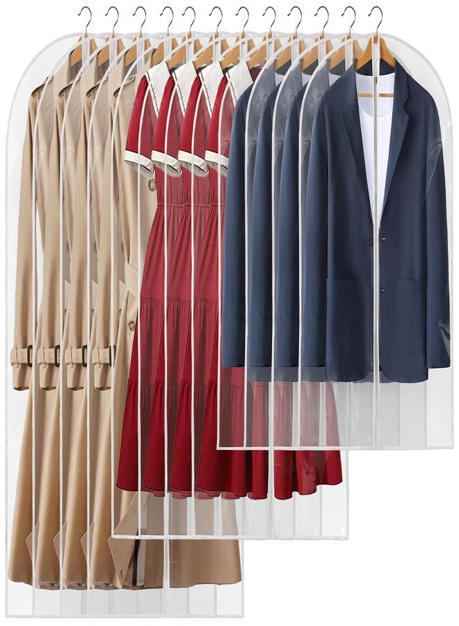 Perber 12 Packs All Clear Garment Bags for Hanging Clothes, Suit Bags for Closet Storage, Plastic Waterproof Suit Cover Bags with Zipper for Coats, Jackets, Dresses (24" x 40" & 48" & 55") - Image 1